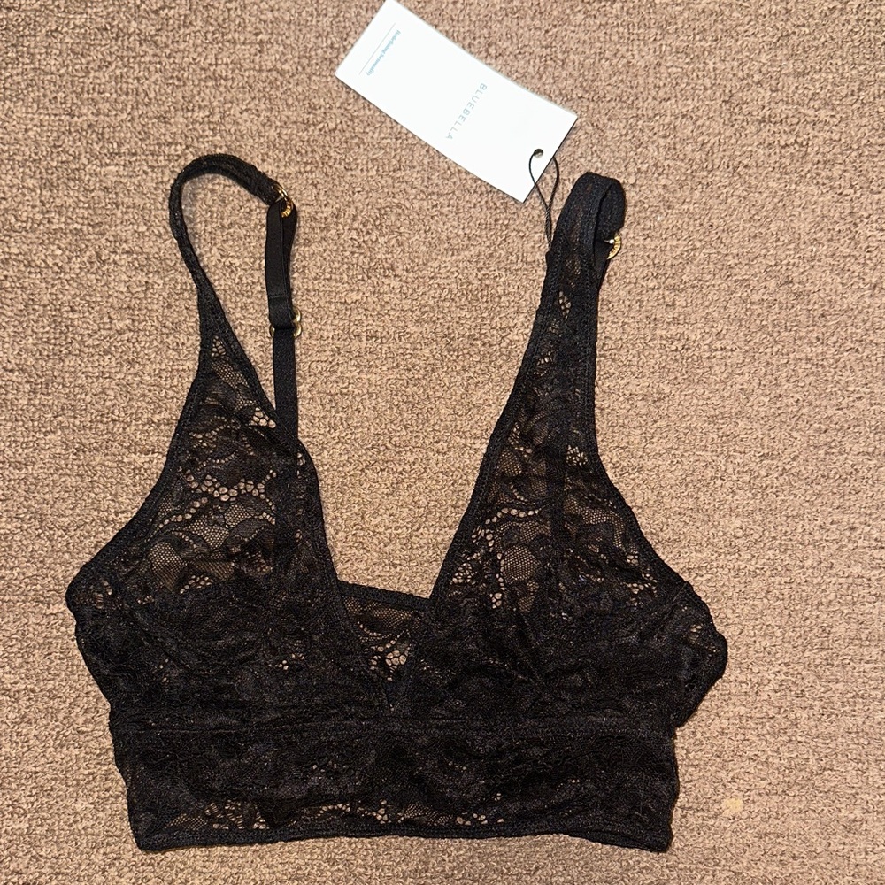 Blue Bella lace black bralette, new, sexy, see through